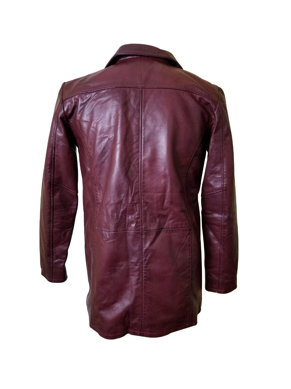 Handmade Krueger's Maroon Buttoned Leather Blazer