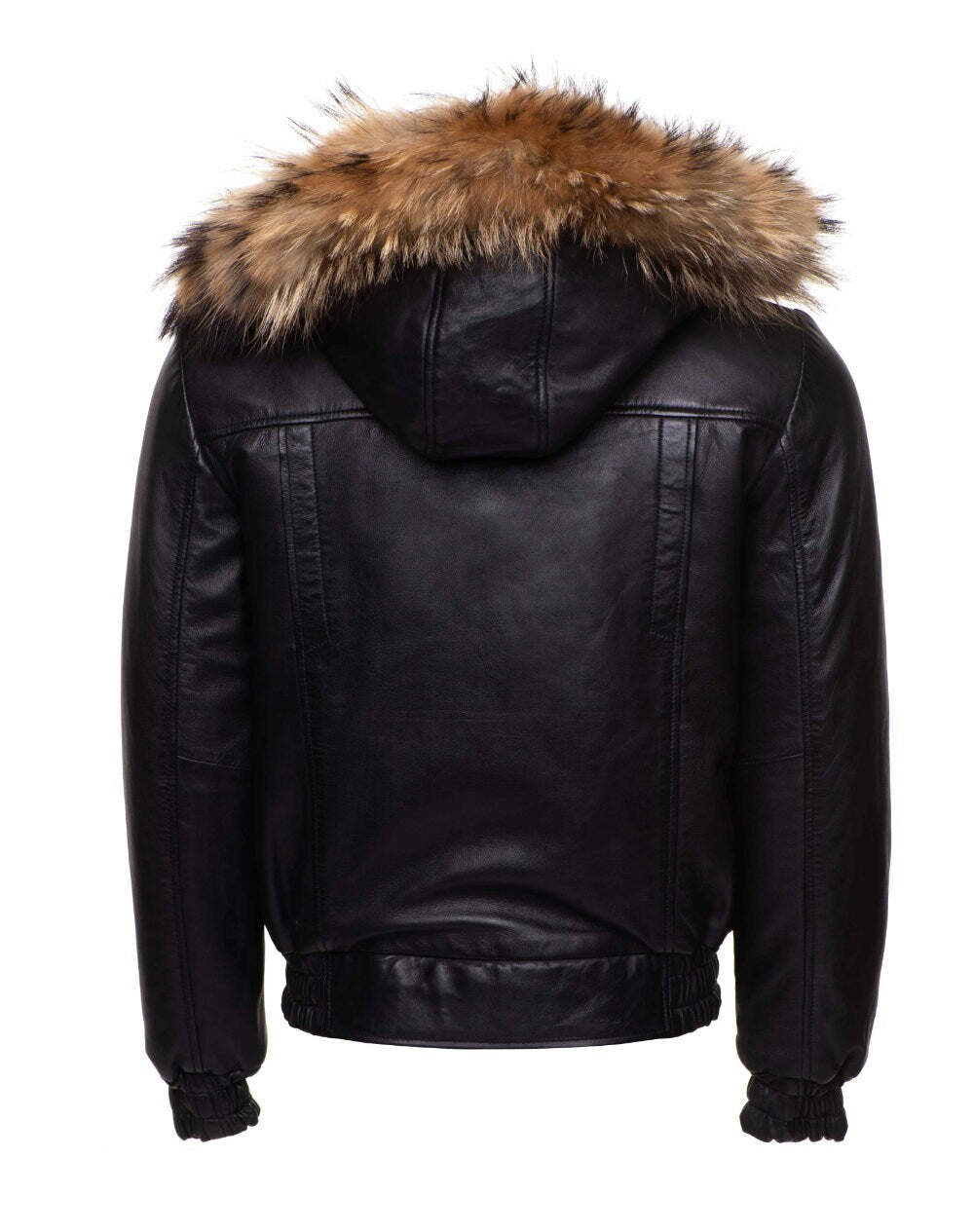 Handmade  Castillos Bomber Winter Leather Jacket With Real Fox Fur Hoodie