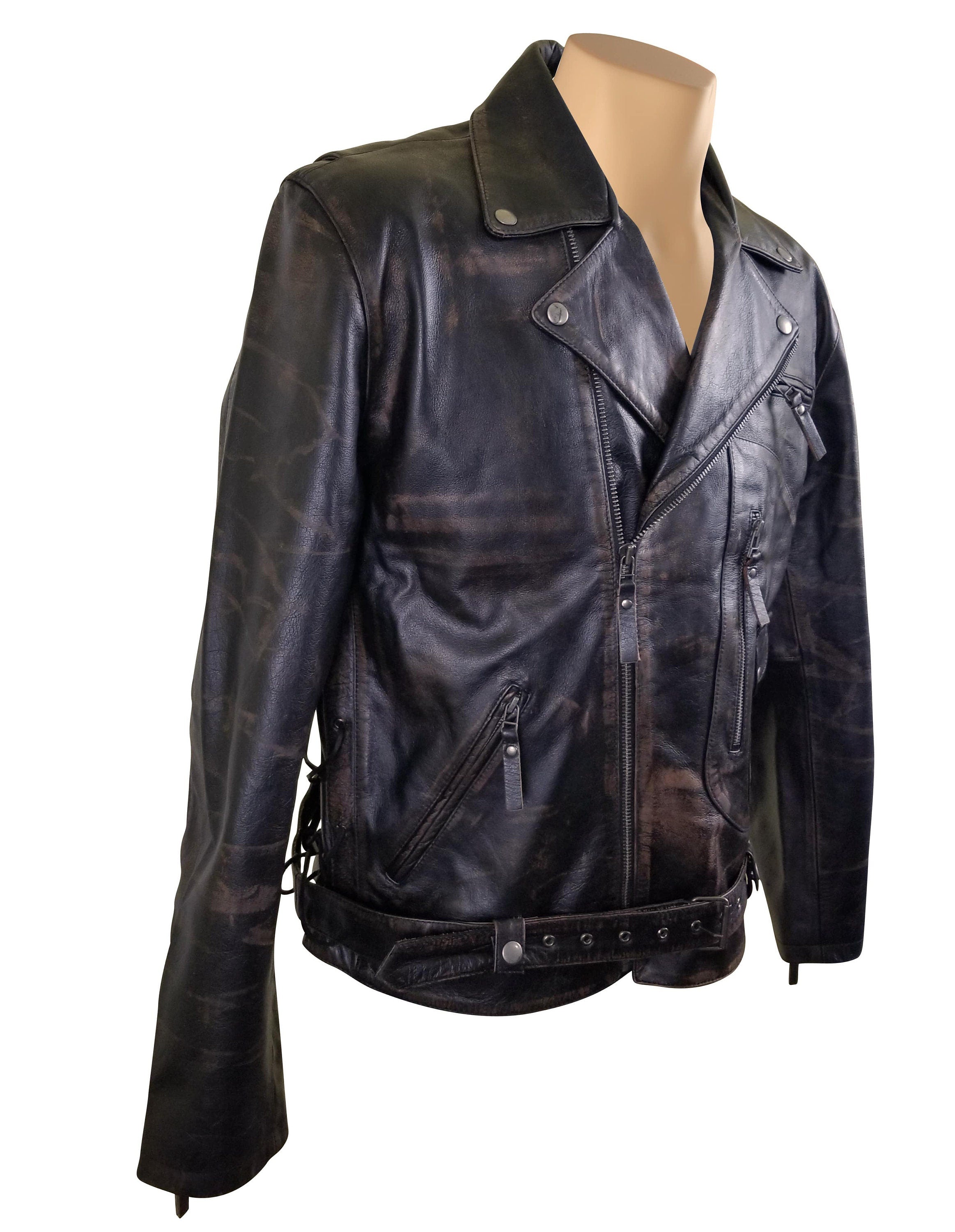 Handmade Arnold Schwarzenegger Terminator 2 Distressed Biker Leather Jacket
