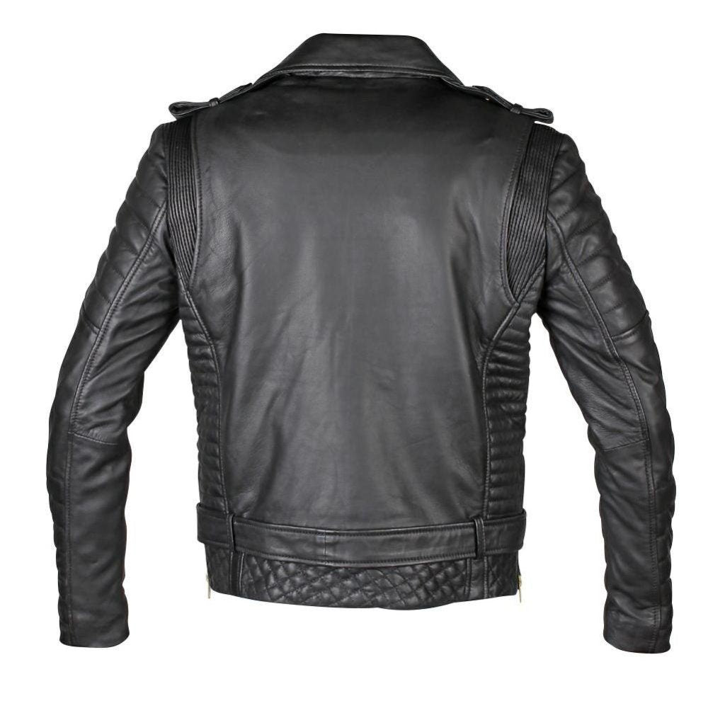 Handmade Mercado's Quilted Biker Leather Jacket With Waist Belt