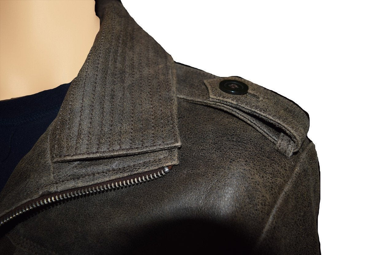 Handmade Vintage Blast Leather Jacket With Point Collar
