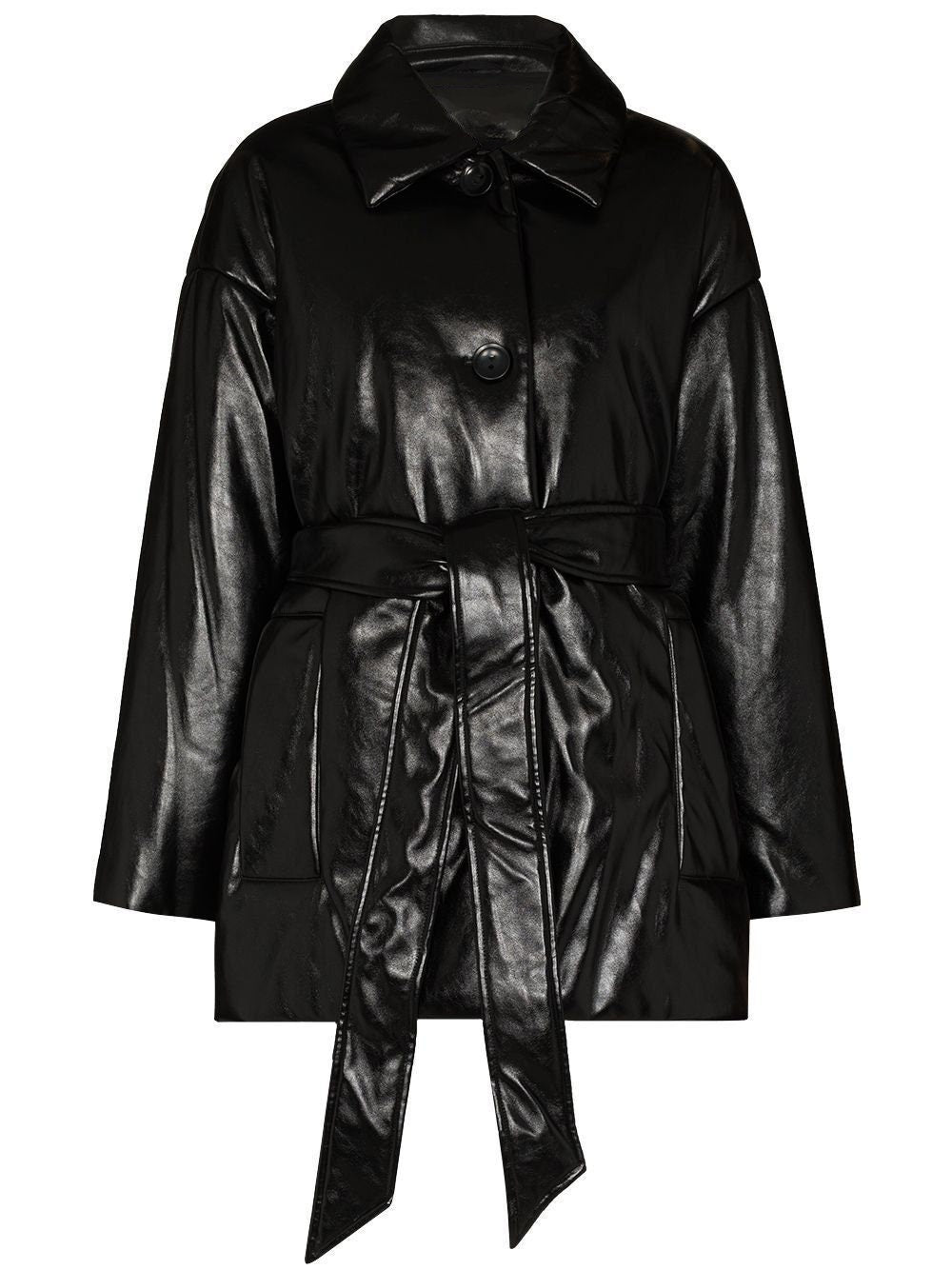 Handmade Ammie Belted-Waist Faux-Leather Jacket