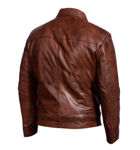 Handmade Cafe Racer Retro Slim Fit Brown Leather Jacket