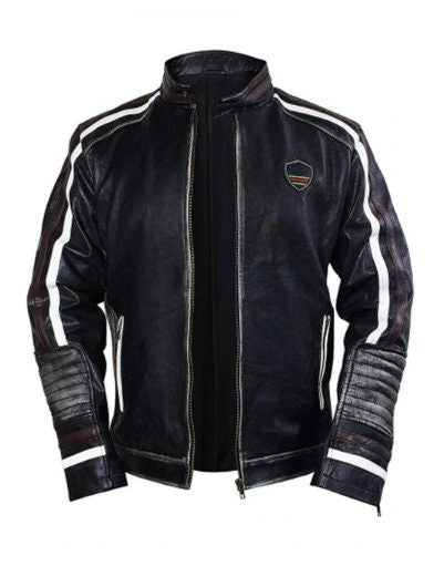 Handmade Men Cafe Racer Motorcycle Retro 4 Vintage Black Distressed Leather Jacket