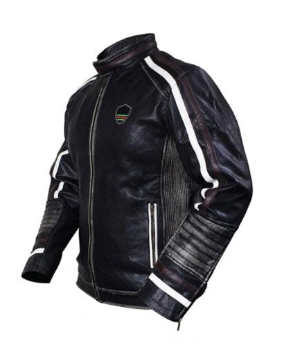 Handmade Men Cafe Racer Motorcycle Retro 4 Vintage Black Distressed Leather Jacket