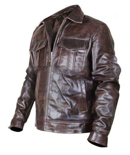 Handmade Copper Classic Rub Off Vintage Biker Style Brown Leather Jacket