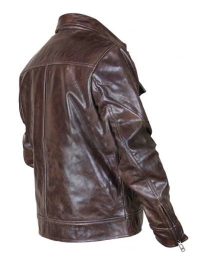 Handmade Copper Classic Rub Off Vintage Biker Style Brown Leather Jacket