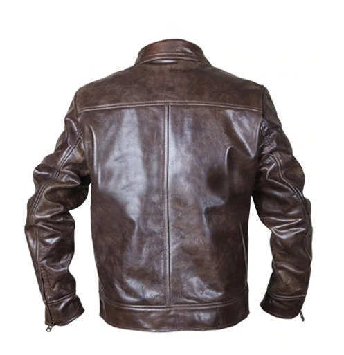 Handmade Copper Classic Rub Off Vintage Biker Style Brown Leather Jacket