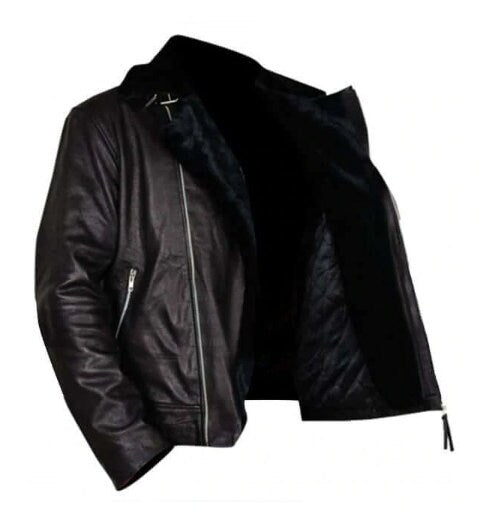Handmade 24 Legacy Ashley Thomas (Isaac Carter) Fur Collar Leather Jacket