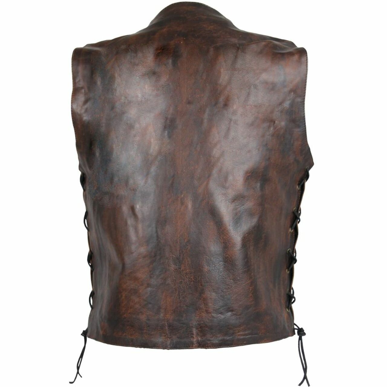 Brown Distressed Biker Leather Vest Handcrafted by Ox and Bulls