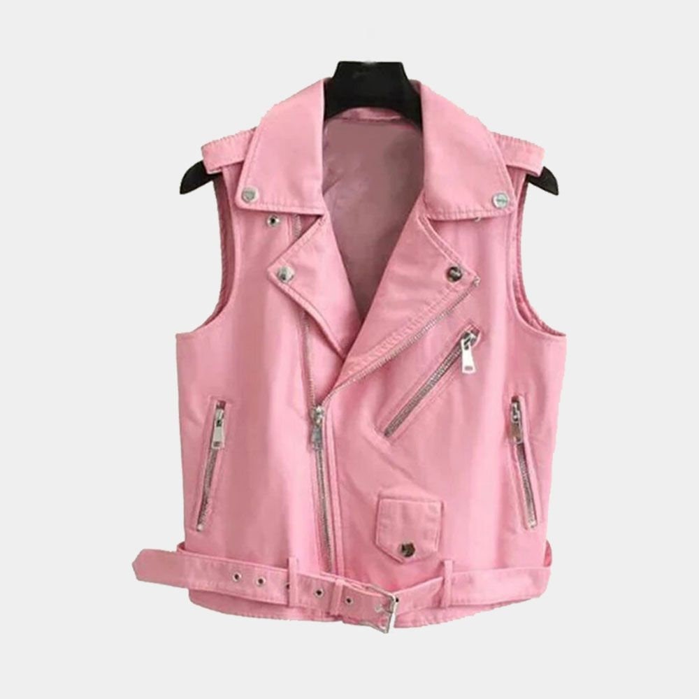 Handmade  Pink Leather Biker Vest