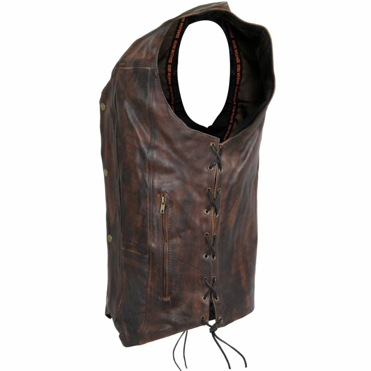 Brown Distressed Biker Leather Vest Handcrafted by Ox and Bulls