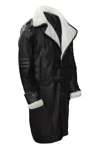 Handmade Elder Maxson Fur Collar Long Leather Battle Jacket Coat