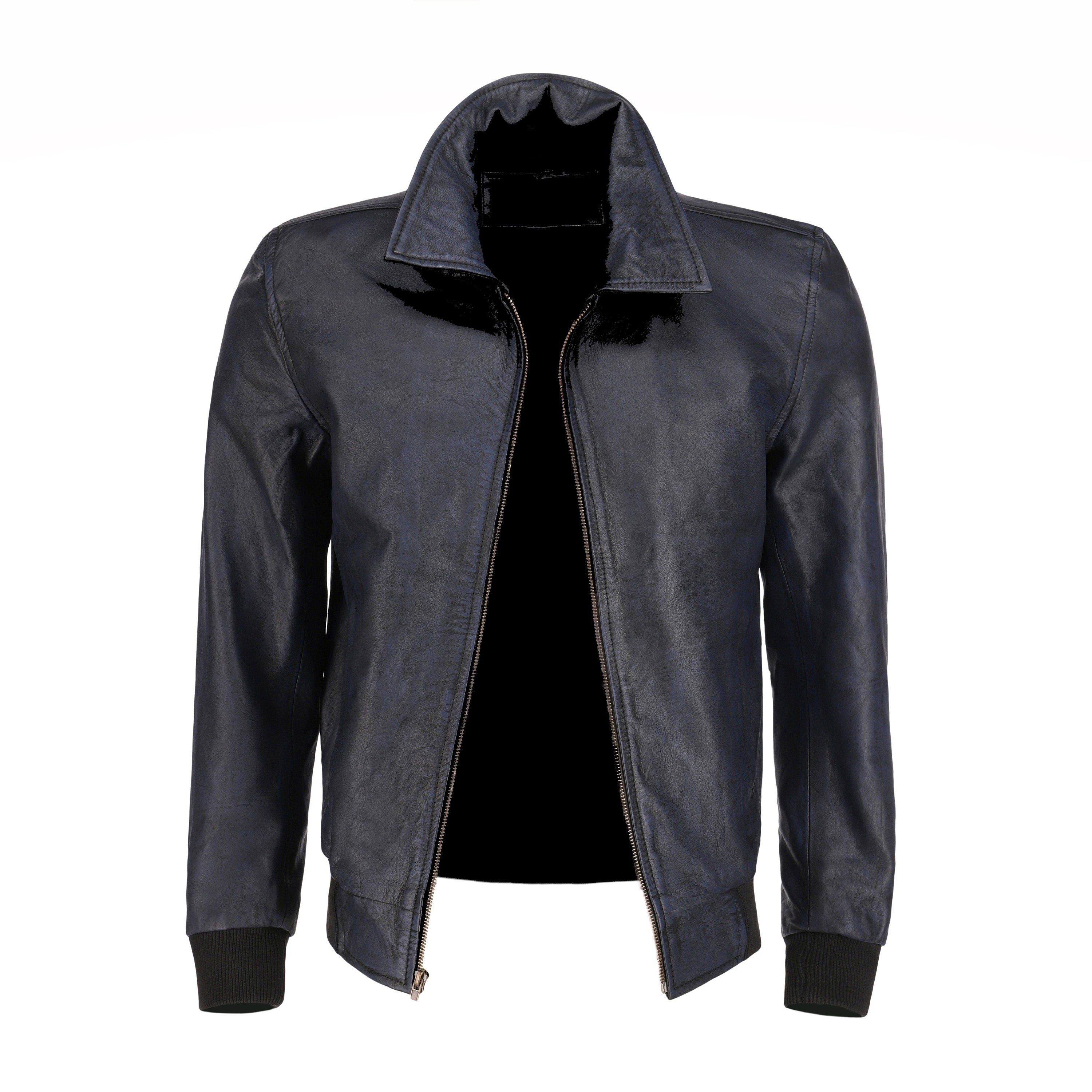 Handmade Black Beige Suede Bomber Leather Jacket With Ribbed Cuffs