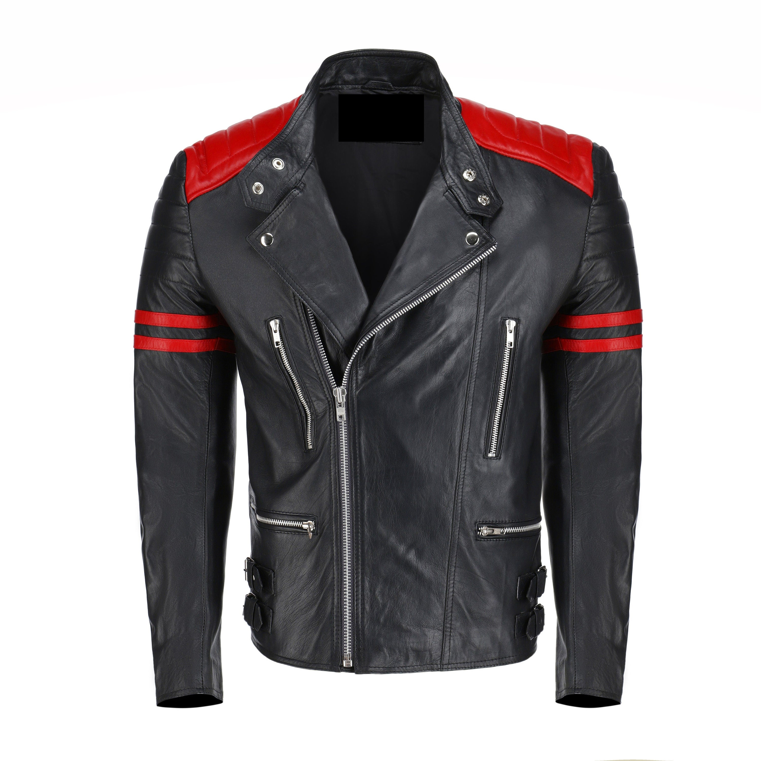 Handmade Rodger's Red And Black Biker Style Leather Jacket