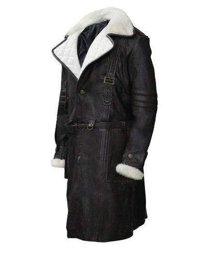 Handmade Elder Maxson Fur Collar Long Leather Battle Jacket Coat