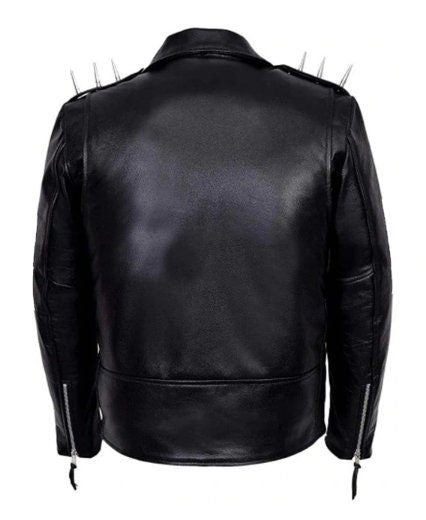 Handmade  Men's Vintage Classic Metal Spikes Brando Motorcycle Black Leather Jacket