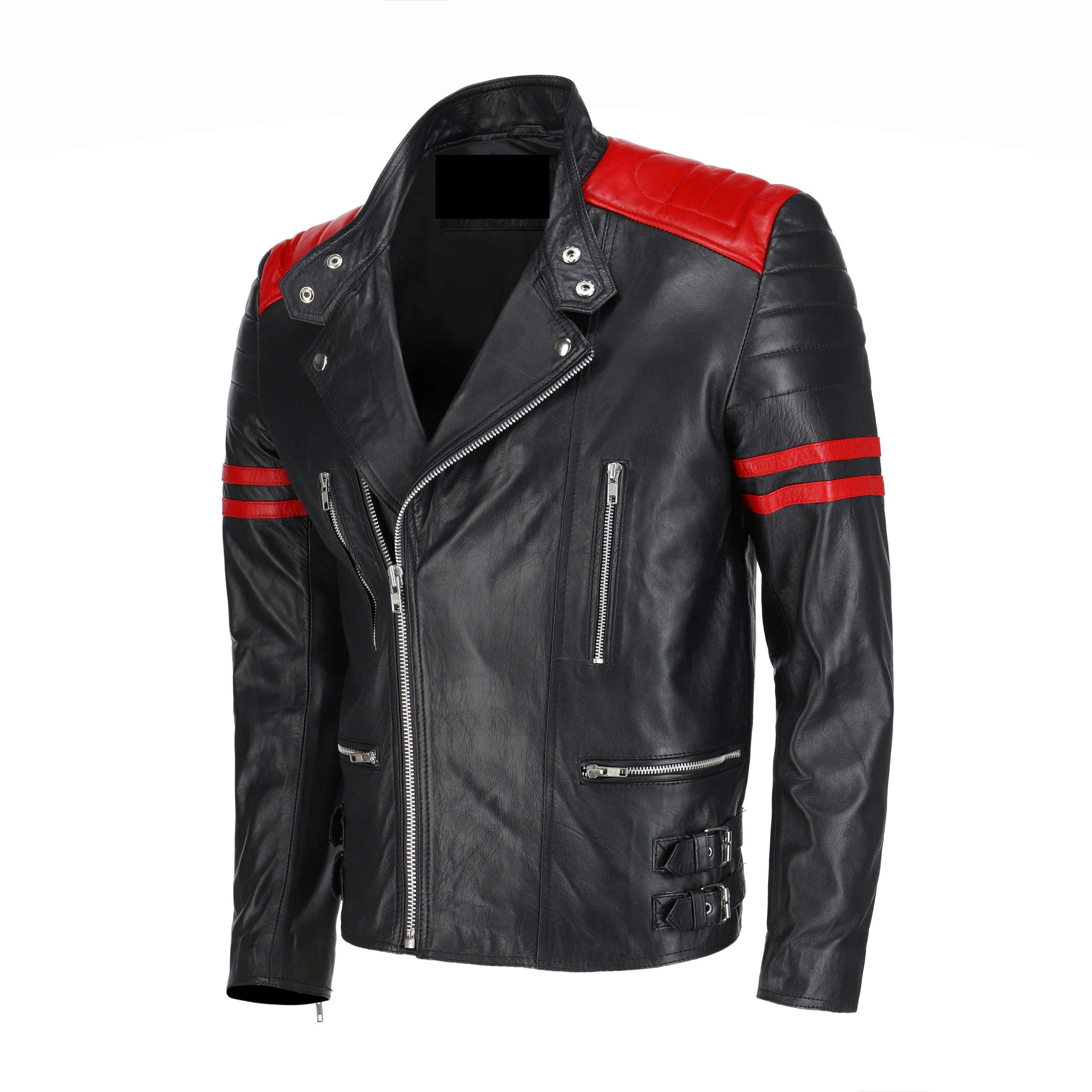 Handmade Rodger's Red And Black Biker Style Leather Jacket