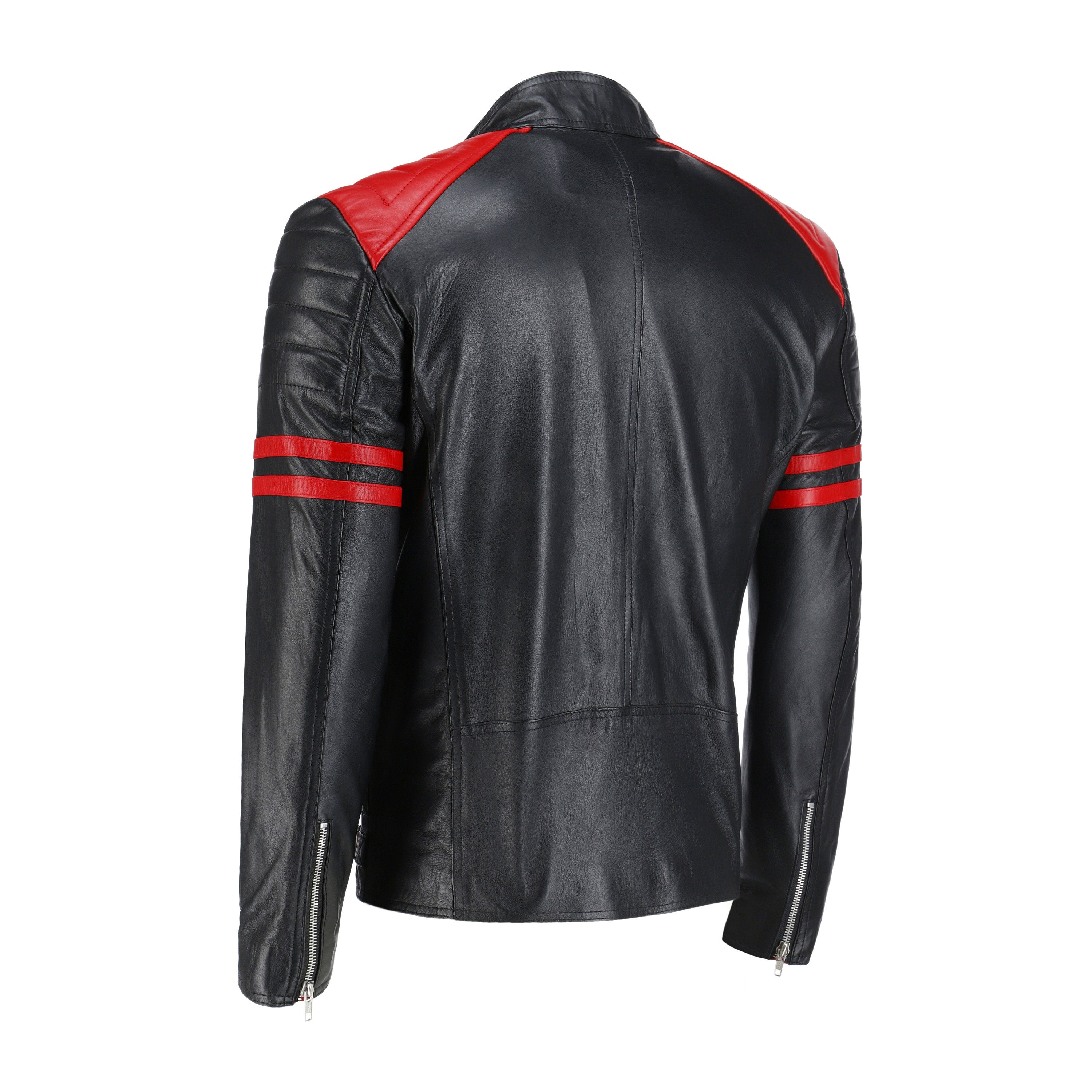 Handmade Rodger's Red And Black Biker Style Leather Jacket