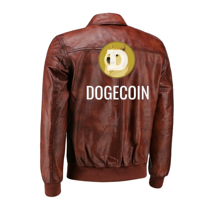 Handmade  Dogecoin Brown Bomber Leather Jacket