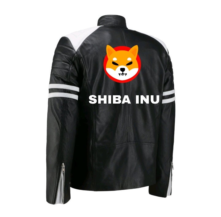 Handmade  Shiba Inu Bomber Leather Jacket White Stripes