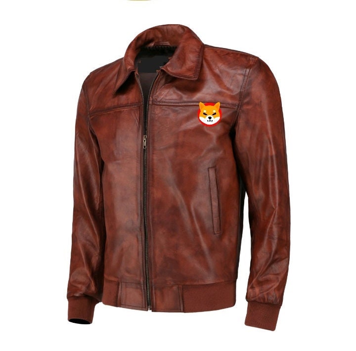 Handmade  Shiba Inu Brown Bomber Leather Jacket