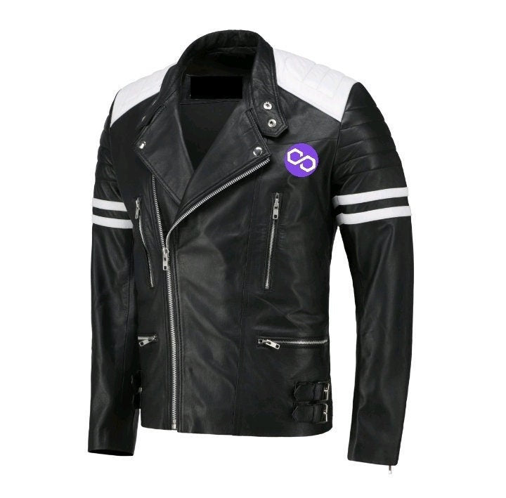 Handmade  Polygon Bomber Leather Jacket White Stripes