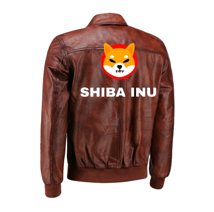 Handmade  Shiba Inu Brown Bomber Leather Jacket