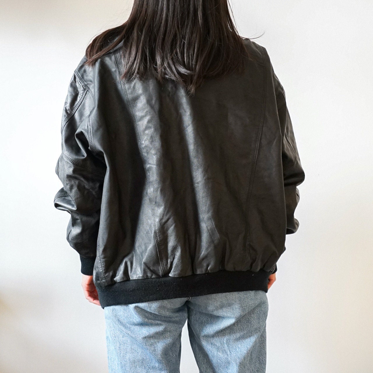 Handmade  90's Oversized Bomber Jacket Retro Leather Jacket Gift for Her Halloween Costume