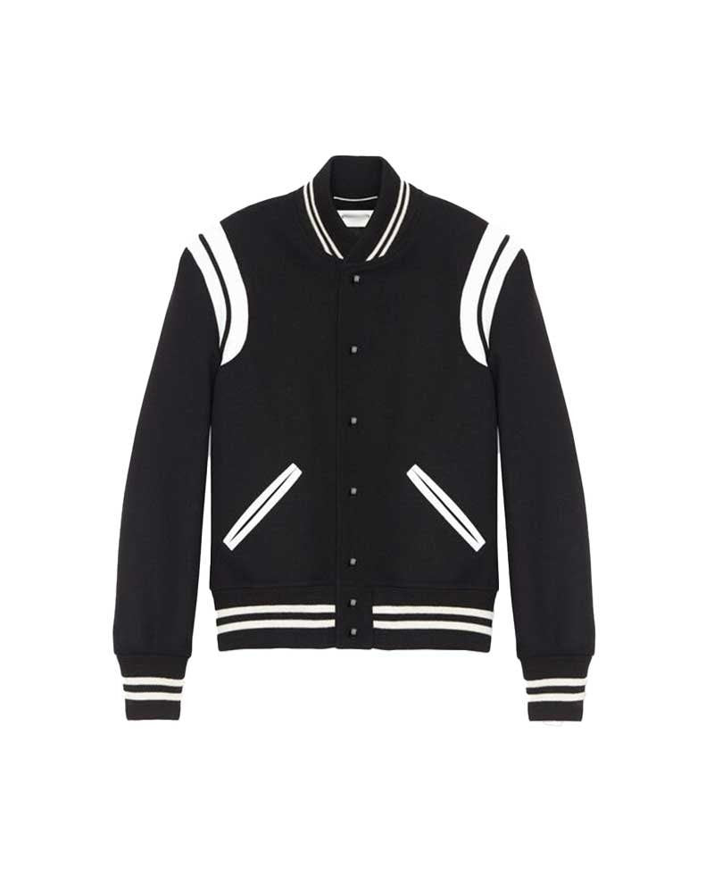 Handmade Black and White Varsity Bomber Jacket