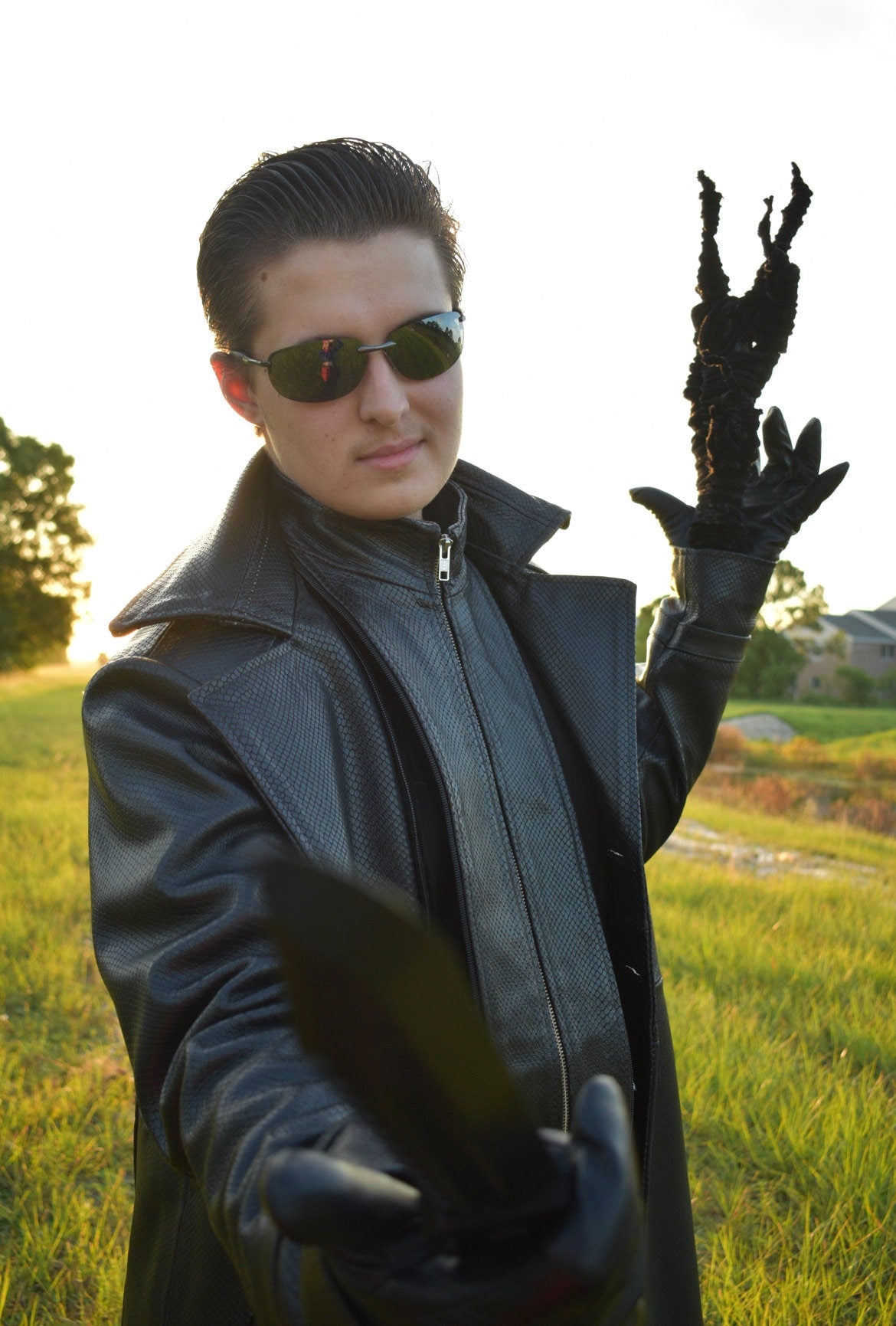 Handmade Albert Wesker Black Trench Resident 5 Handmade Cosplay Costume Leather Coat