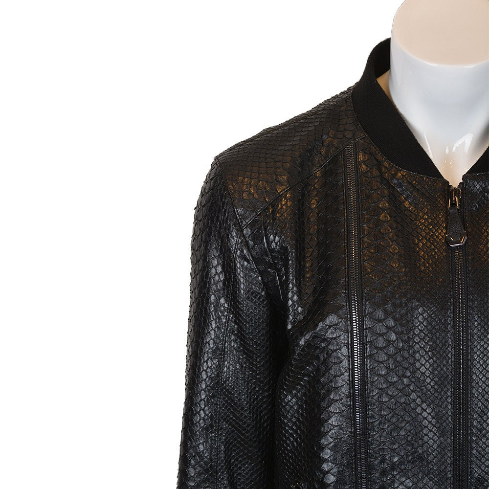 Ox and Bulls Black Snake Print Leather Jacket