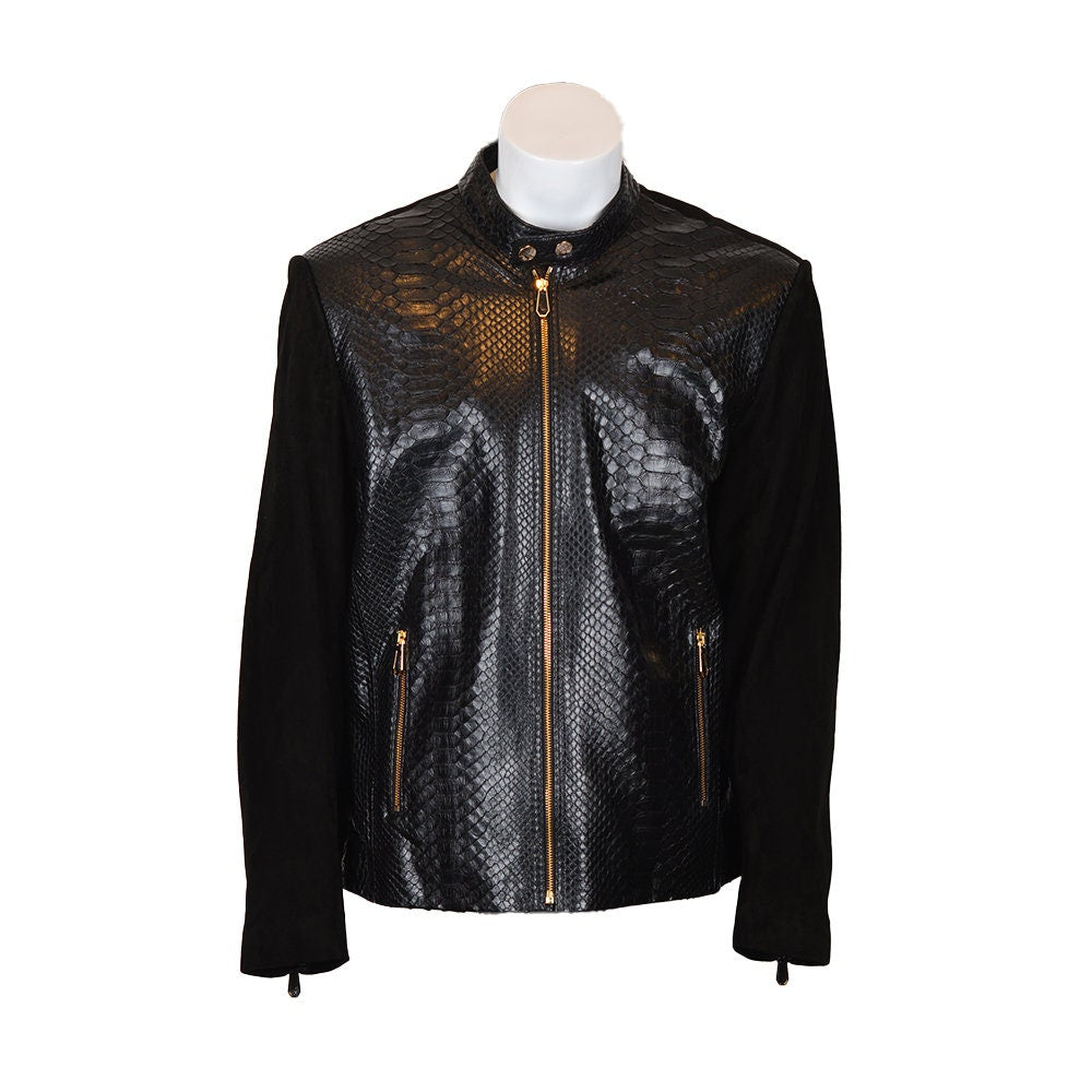 Ox and Bulls Black Center Snake Print Leather Jacket