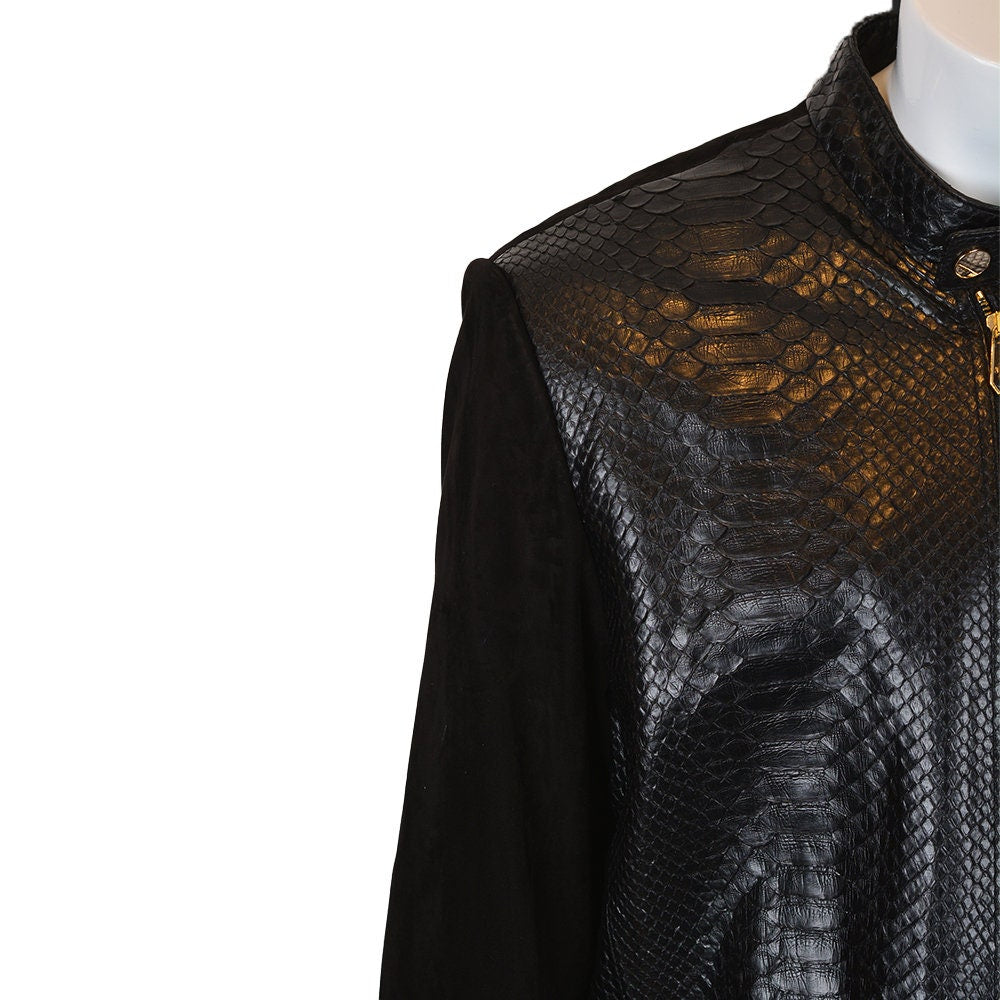 Ox and Bulls Black Center Snake Print Leather Jacket