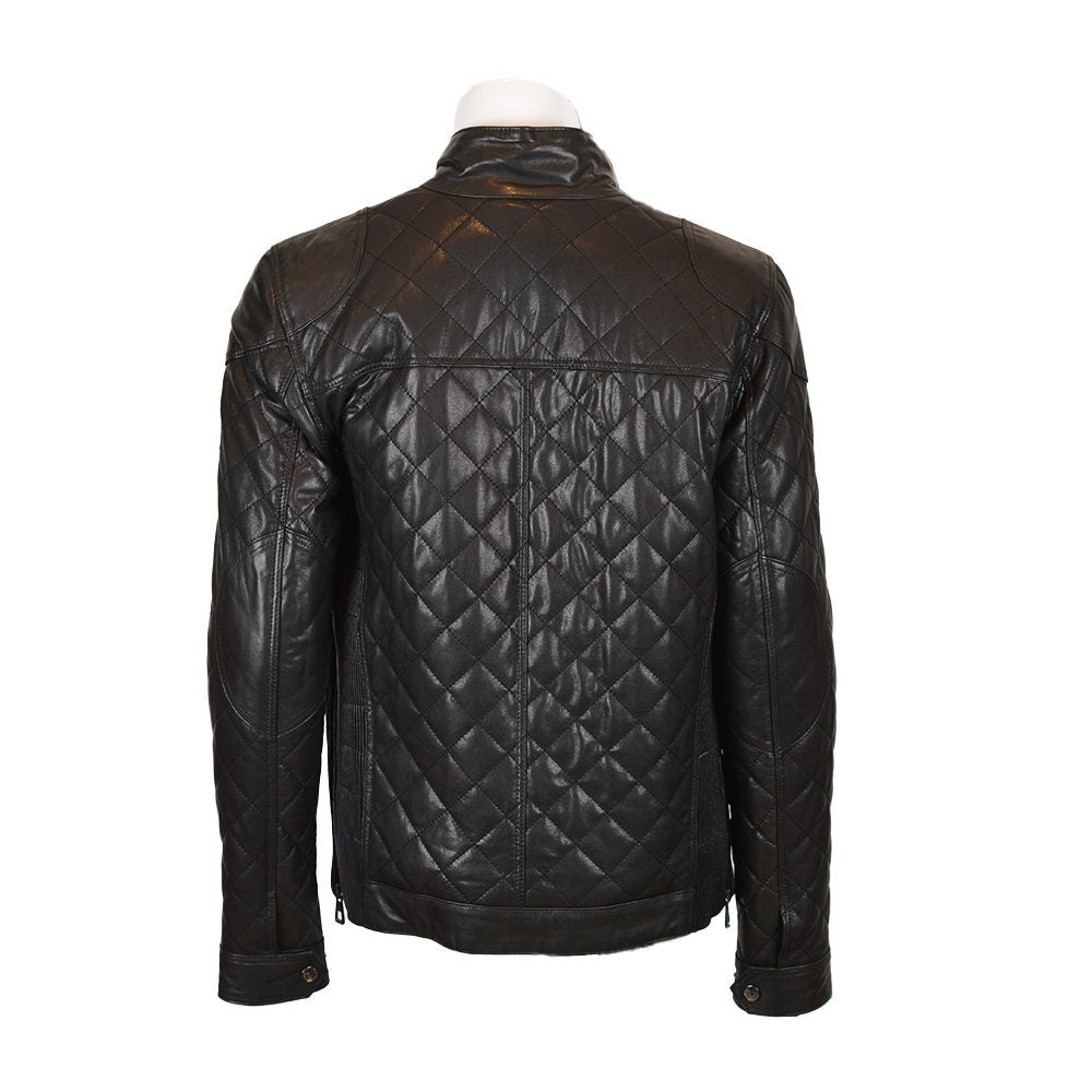 Ox and Bulls Diamond Quilted Black Leather Jacket