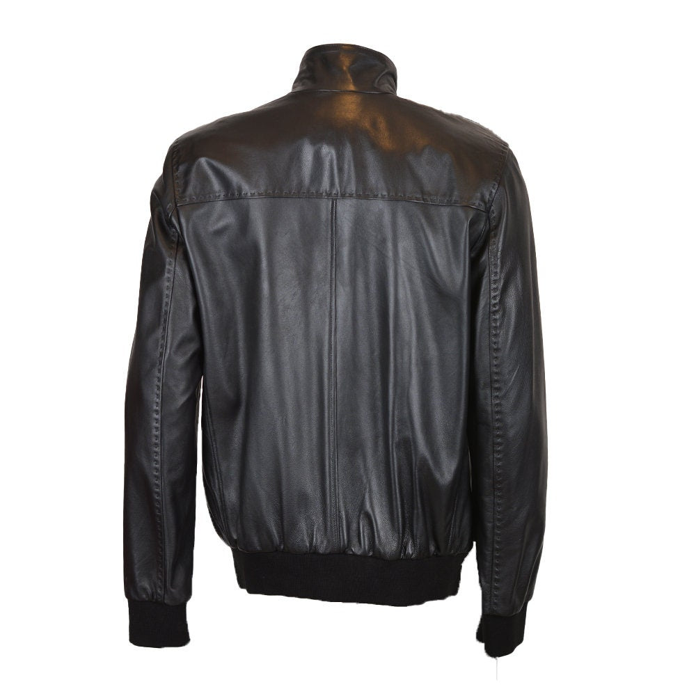 Ox and Bulls Black Classic Biker Leather Jacket Genuine Leather.