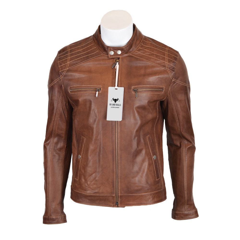 Ox and Bulls Handmade Brown Cafe Racer Biker Jacket