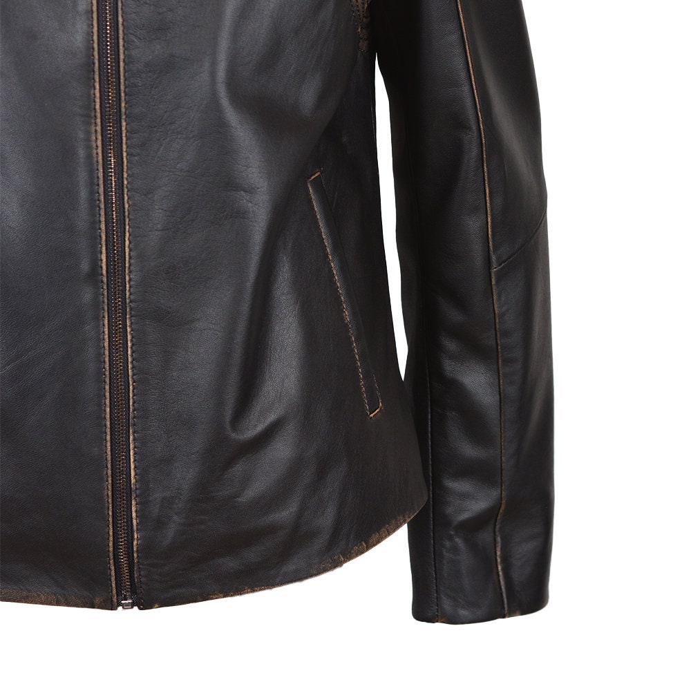 Handmade Ox and Bulls Distressed Brown Moto Leather Jacket