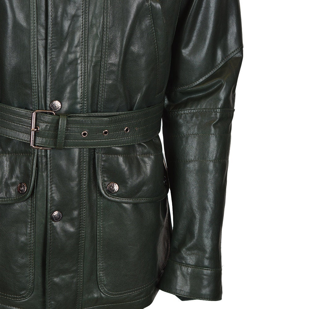 Ox and Bulls Trailmaster Style Dark Green Men Leather Jacket Genuine Sheep Leather Jacket, Benjamin Jacket, YKK Zip Closer, Motorcycle