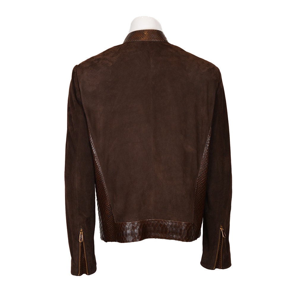 Ox and Bulls Brown Center Snake Print Leather Jacket