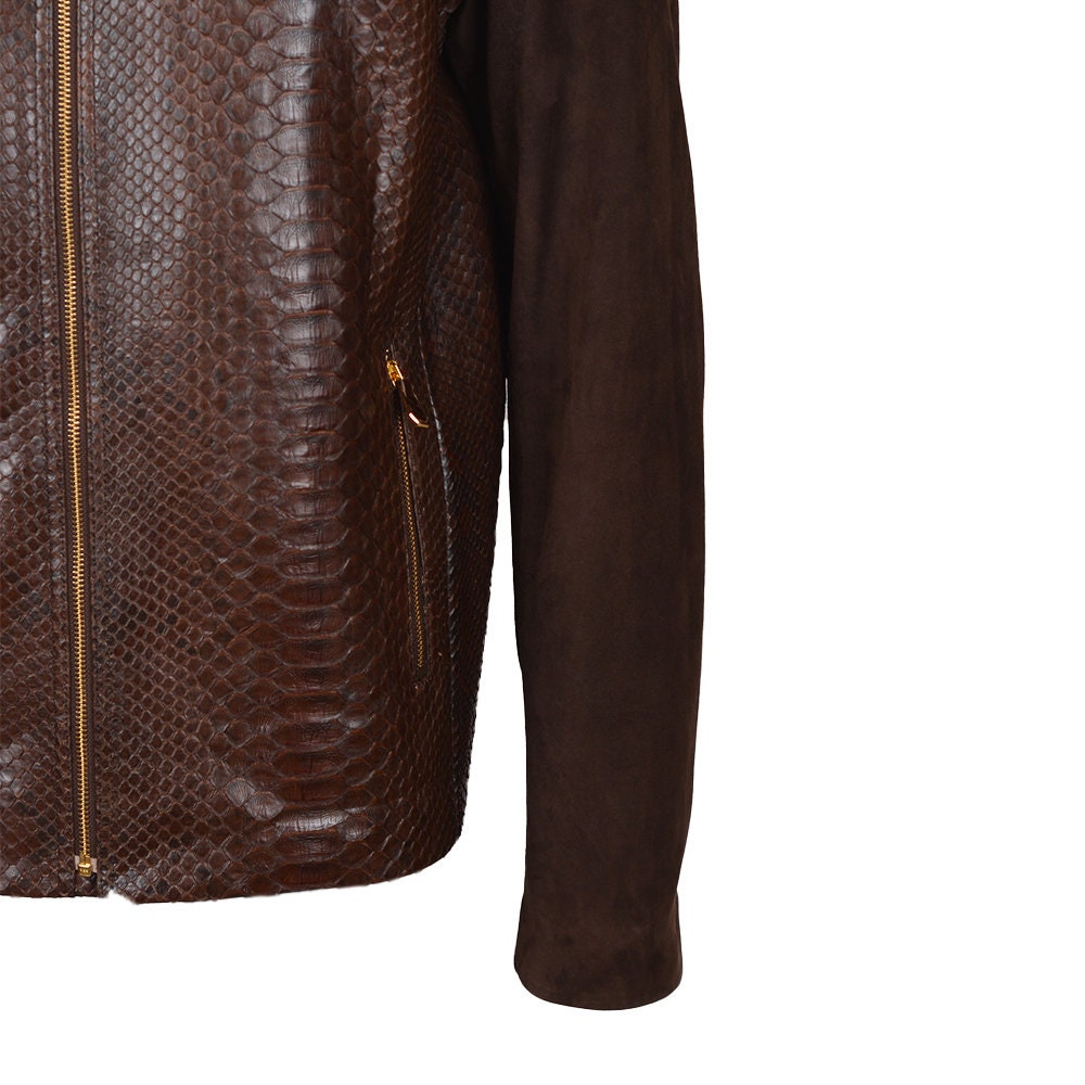 Ox and Bulls Brown Center Snake Print Leather Jacket