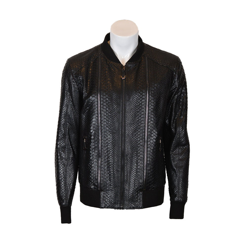 Ox and Bulls Black Snake Print Leather Jacket