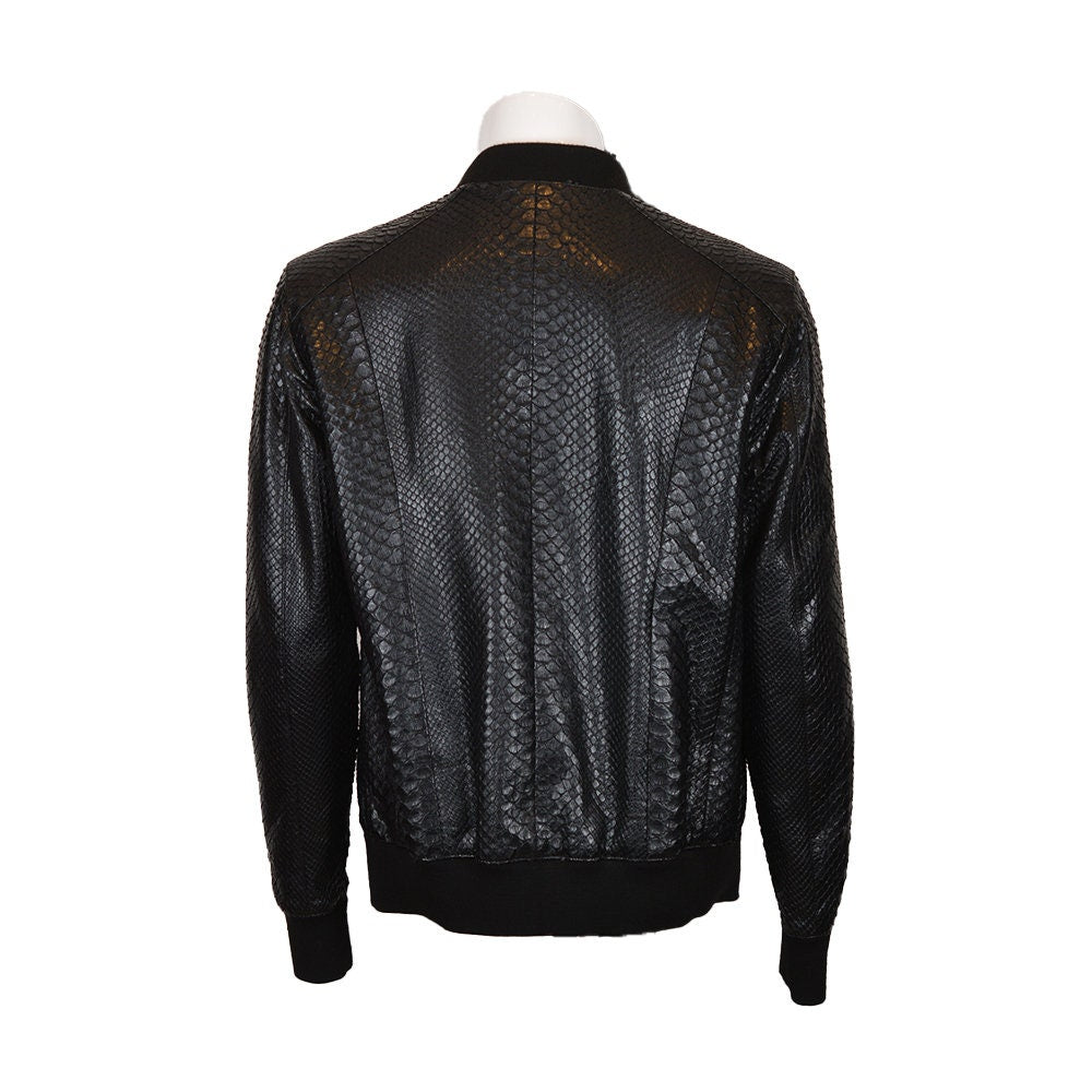 Ox and Bulls Black Snake Print Leather Jacket