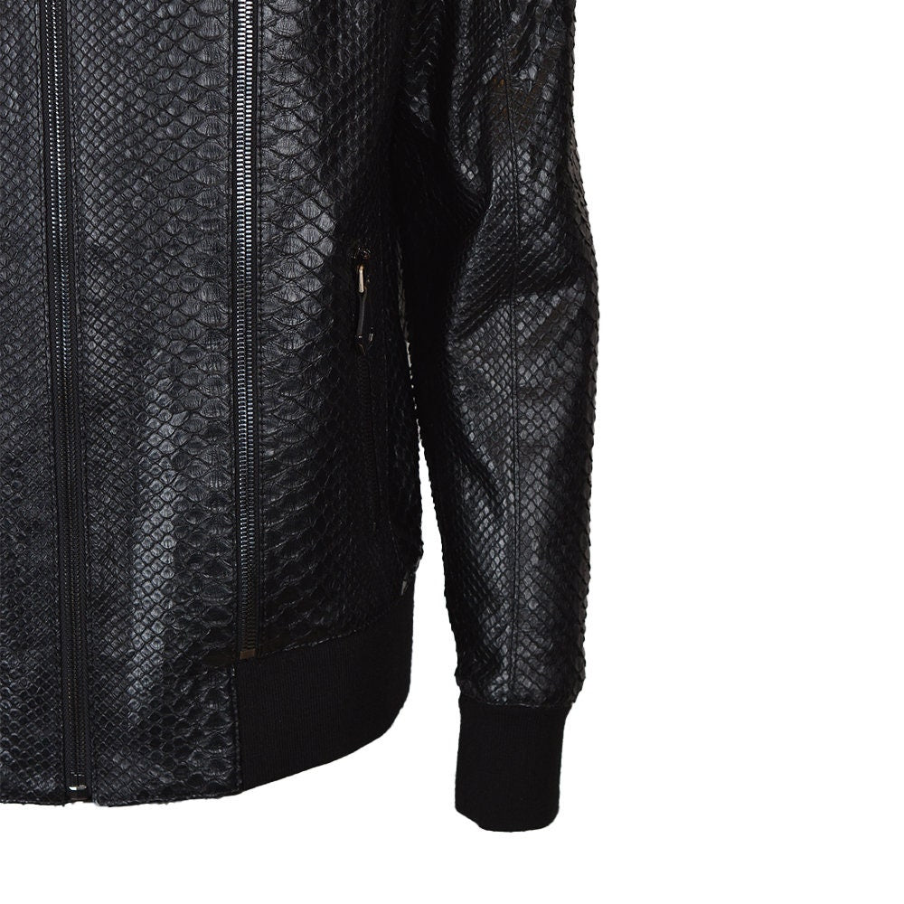 Ox and Bulls Black Snake Print Leather Jacket