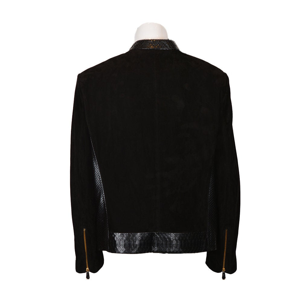 Ox and Bulls Black Center Snake Print Leather Jacket