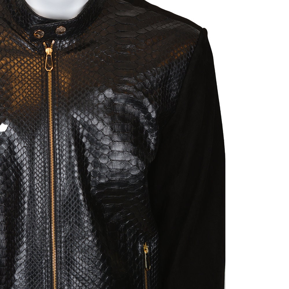 Ox and Bulls Black Center Snake Print Leather Jacket