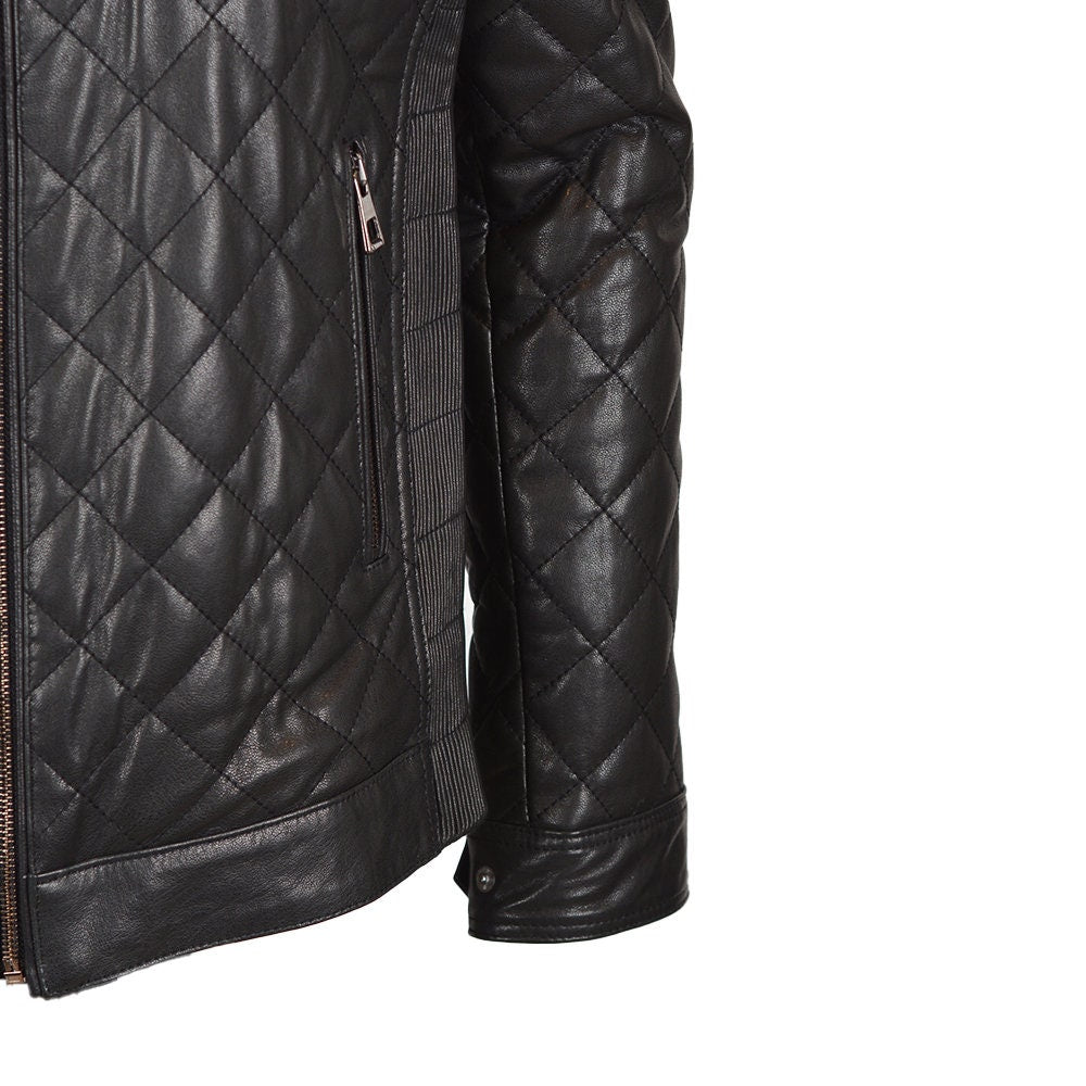 Ox and Bulls Diamond Quilted Black Leather Jacket