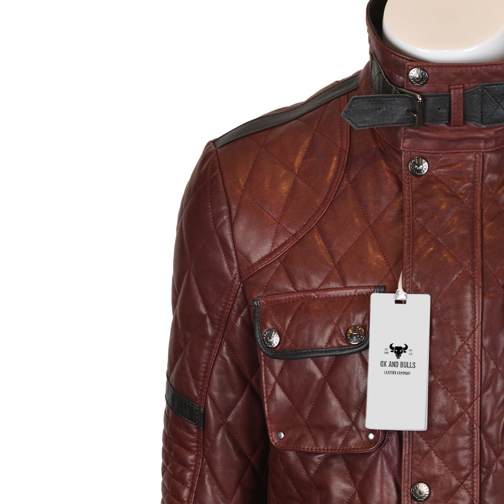 Ox and Bulls Diamond Quilted Brown Leather Jacket