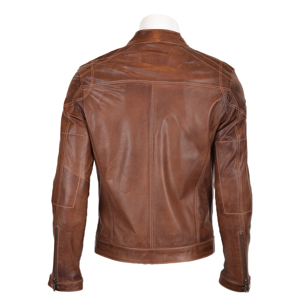 Ox and Bulls Handmade Brown Cafe Racer Biker Jacket