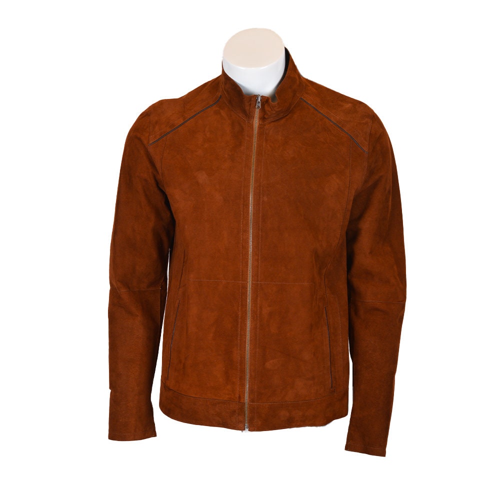 Handmade  Brown Suede Cafe Racer Jacket